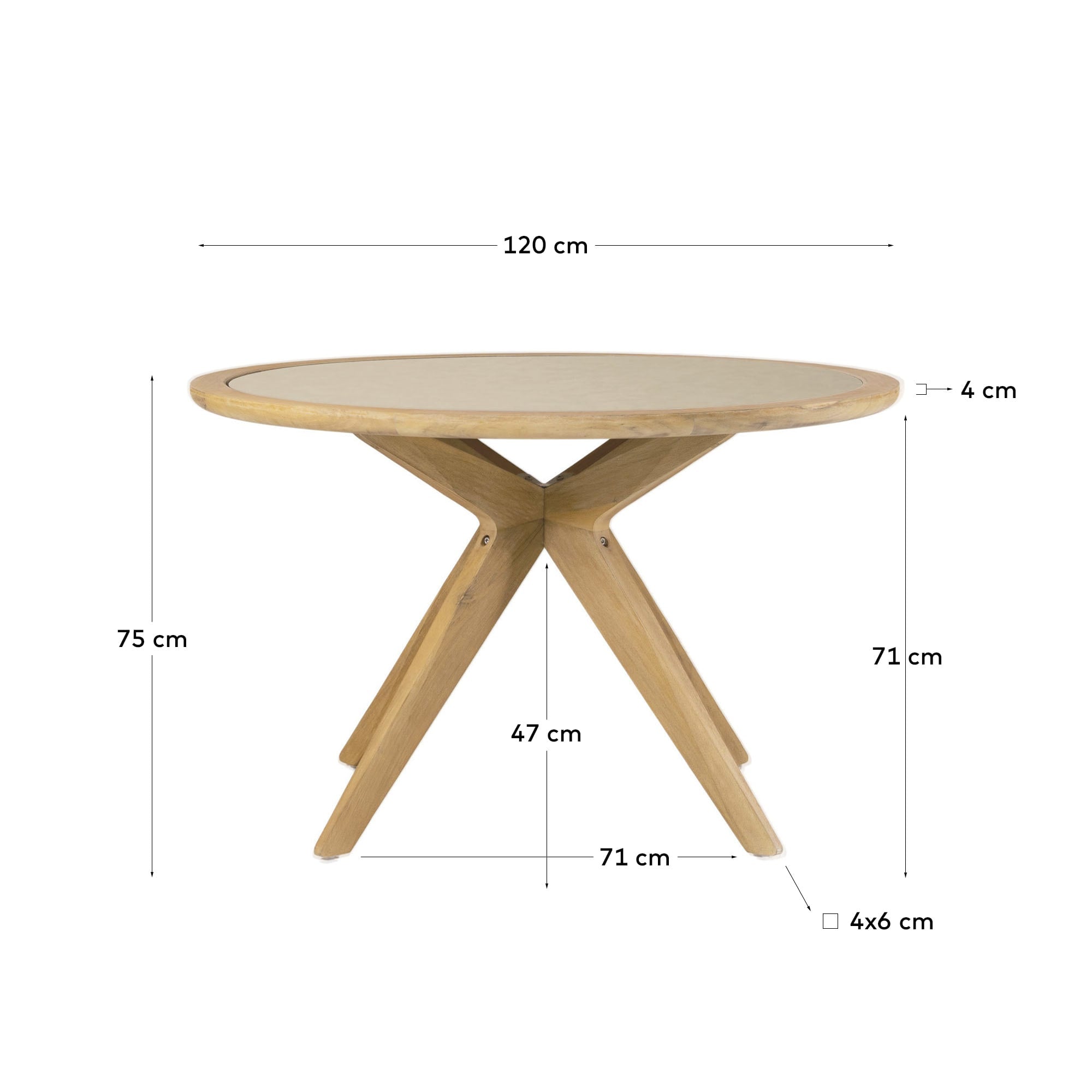 Runder Tisch Julieta Ø 120 cm, beige Polyzementplatte, Akazienholzgestell, FSC-zertifiziert, modern und umweltfreundlich von Kave Home.