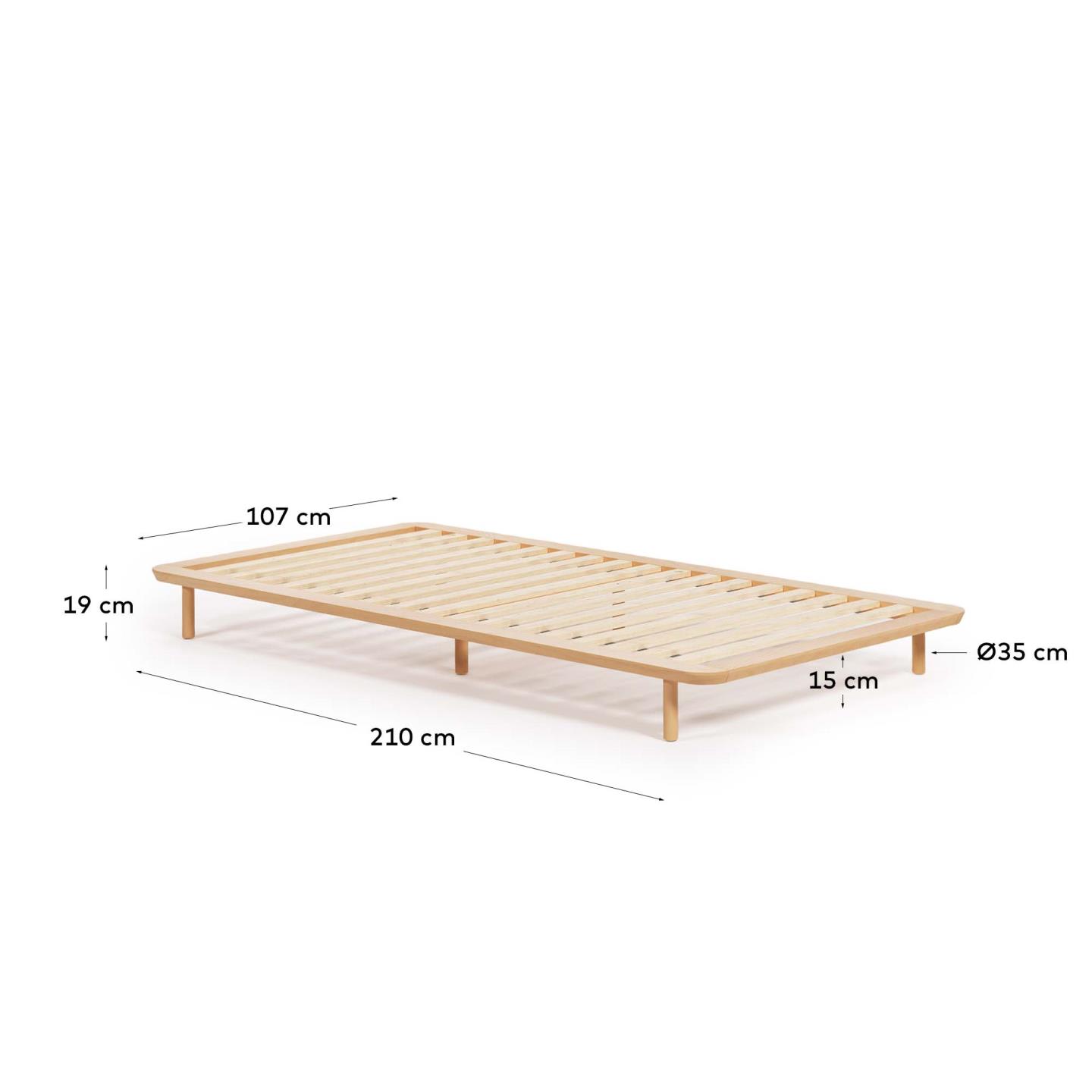 Massives Eschenholz-Bett Anielle von Kave Home, passend für 90x200 cm Matratzen, mit elegantem und langlebigem Design.