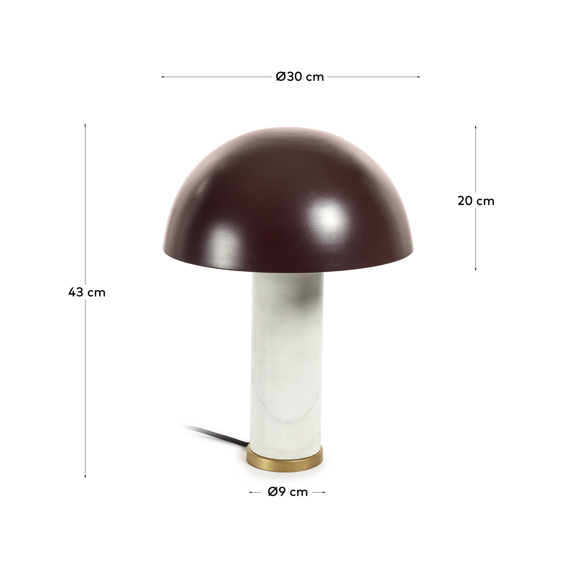 Zorione Tischlampe: Weißer Marmorfuß, braunes Metall, modernes Design. Perfekt für stilvolle Wohnräume und elegante Beleuchtung.