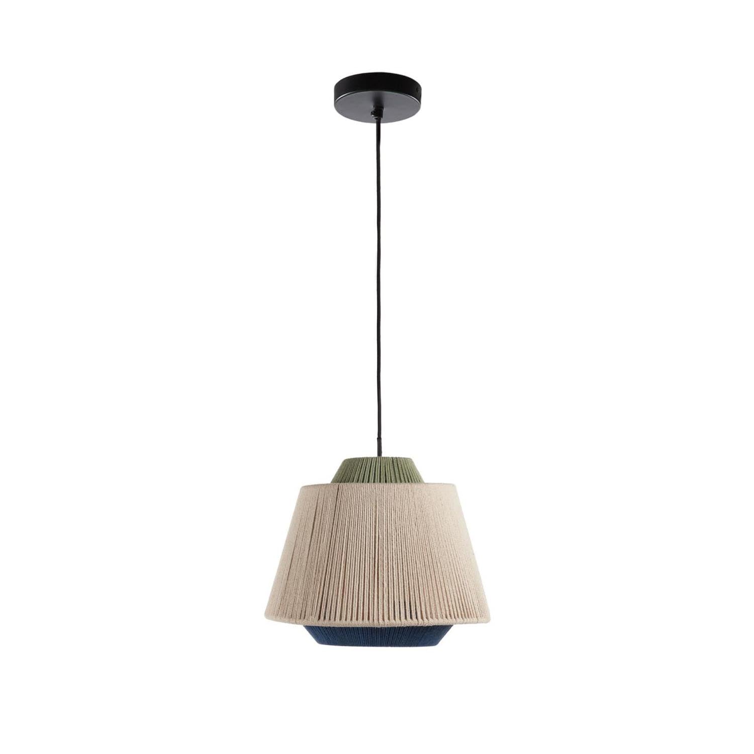 Die Deckenleuchte Yuvia von Kave Home vereint Jute und Eisen in Beige und Blau, handgefertigt für stilvolle, gemütliche Räume.