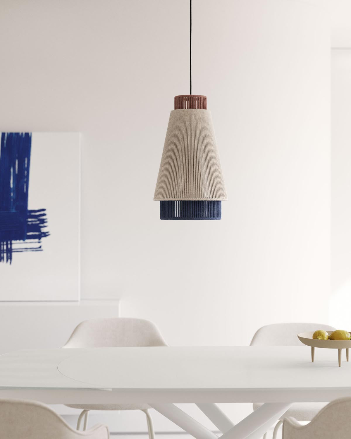 Deckenleuchte Yuvia aus Baumwolle mit Finish in Beige, Blau und Terrakotta