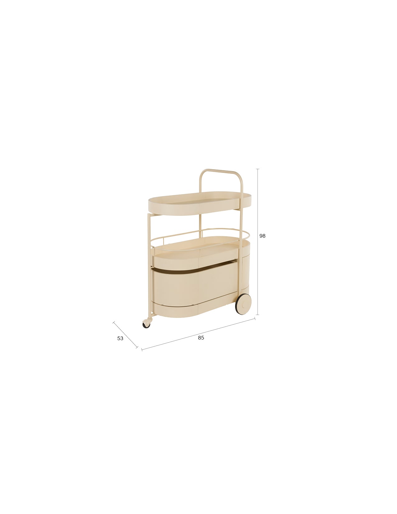 Erleben Sie den Trolley Wim von Zuiver – ein eleganter und funktionaler Begleiter aus hochwertigem Eichenholz und pulverbeschichtetem Metall.