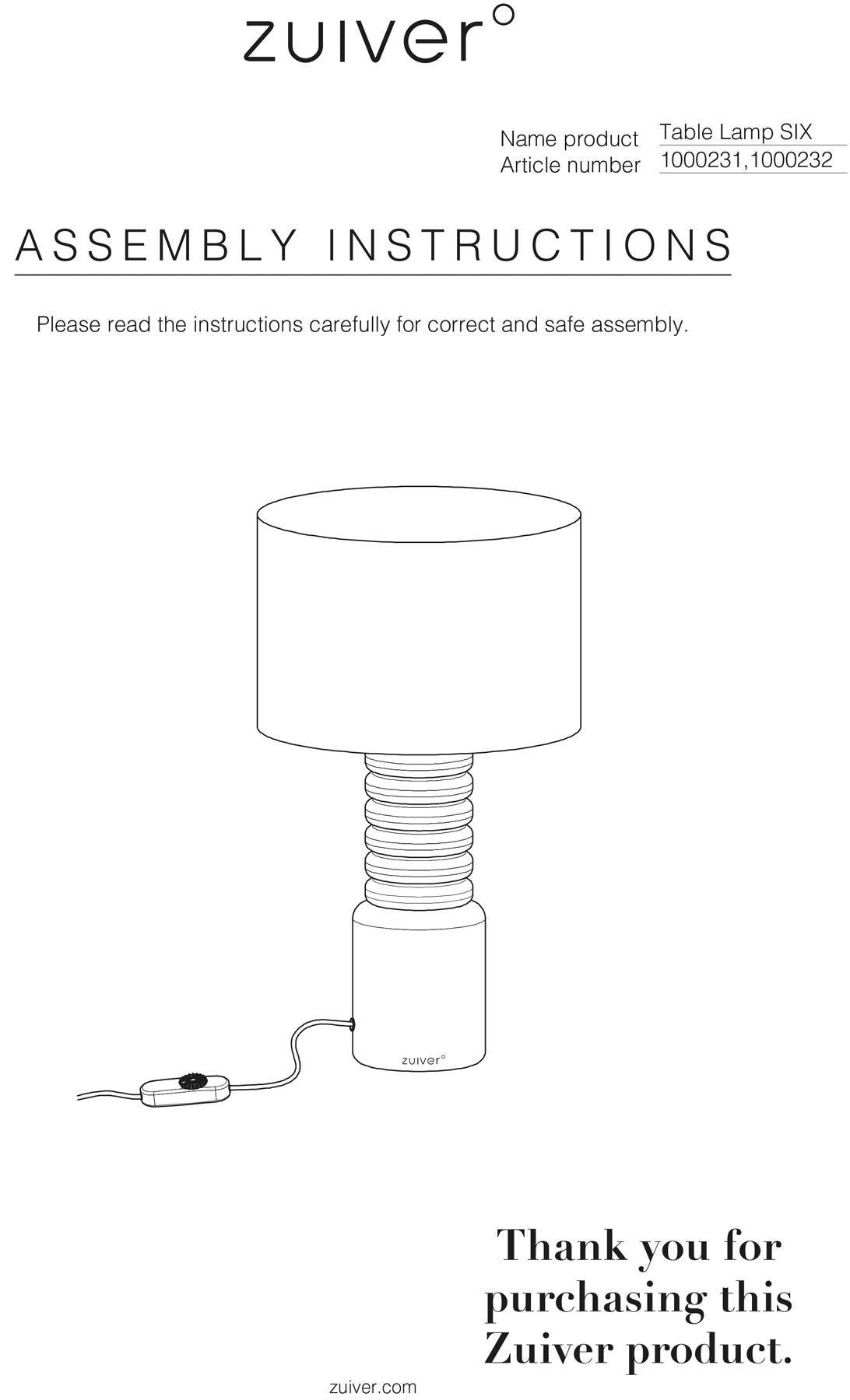Tischlampe Six in beige präsentiert im Onlineshop von KAQTU Design AG. Tischleuchte ist von Zuiver