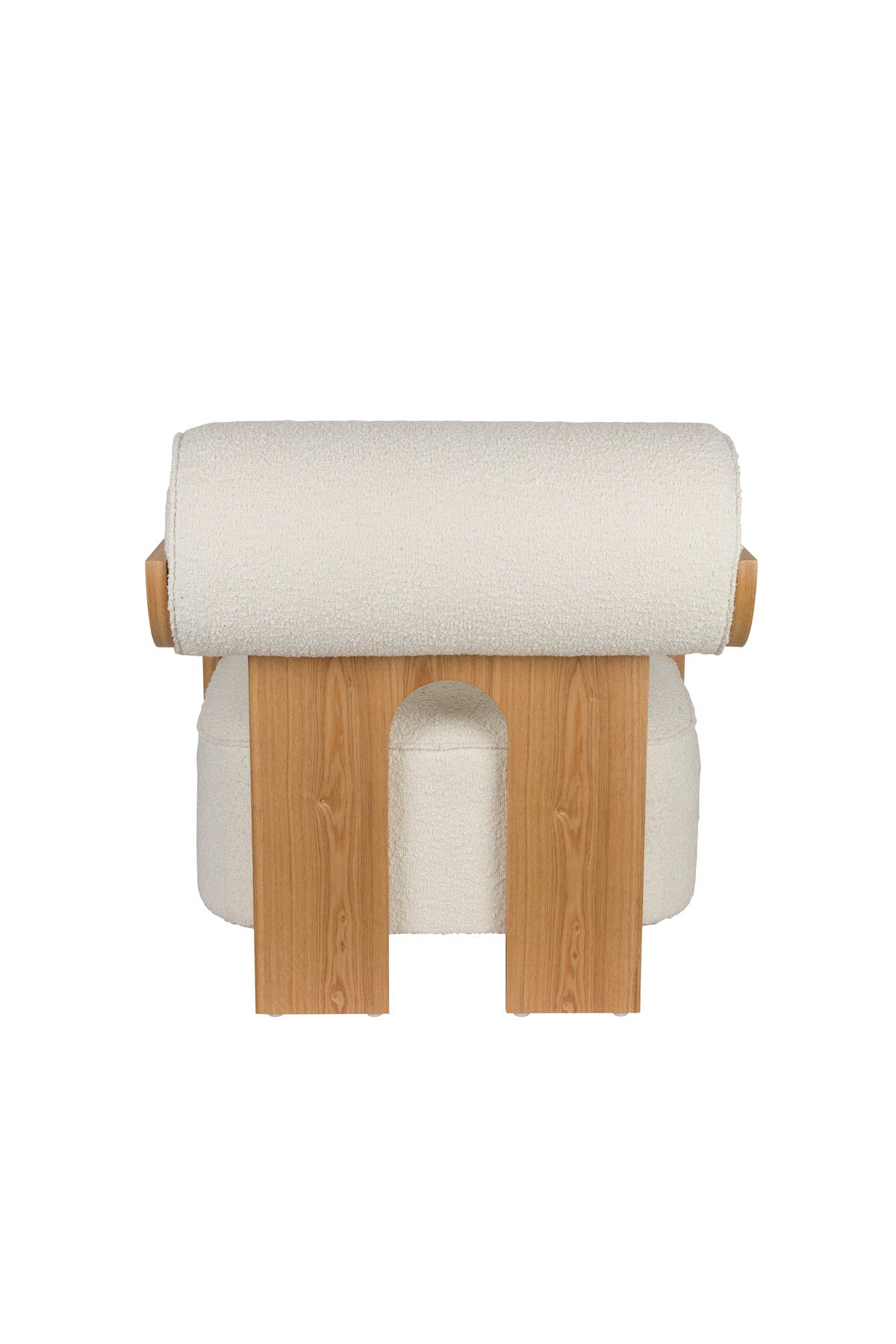 Sessel Oolong mit Bouclé-Bezug und abgerundetem Holzrahmen, Sitz und Rücken in Beige