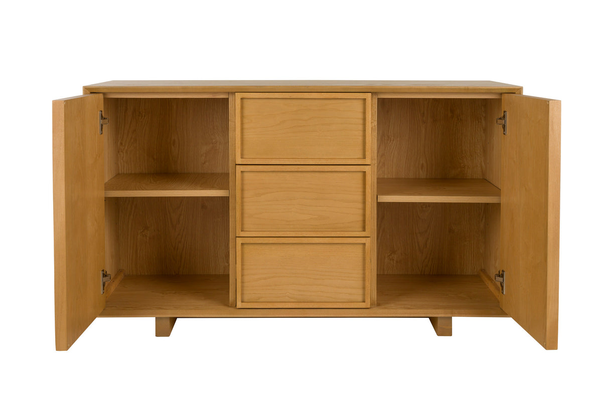 Sideboard Raster High in Natur aus Eschenholz, Schubladenfront mit Rautenmuster, gerade Füsse