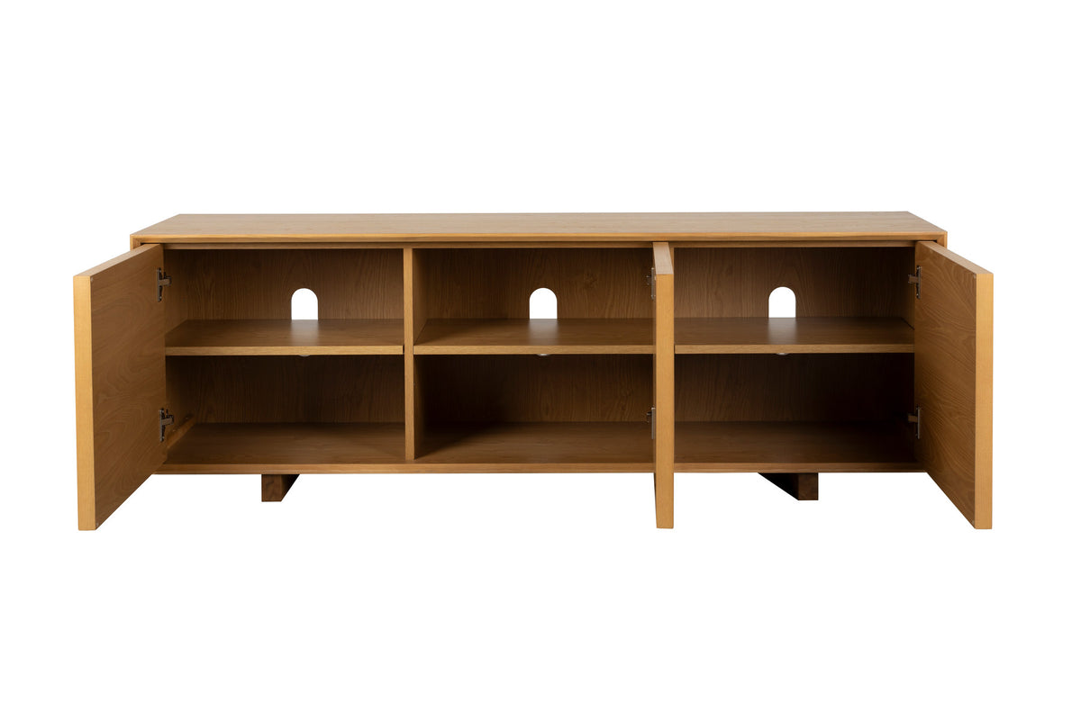 Sideboard Raster Low in Natur aus Eschenholz mit rautenförmigem Lattenmuster auf geraden Füssen