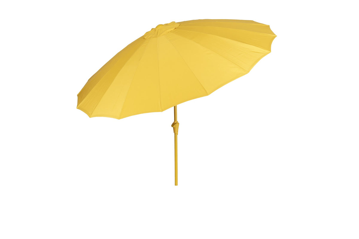 Gelber Sunbrella Sunshine Sonnenschirm von Zuiver mit rostfreiem Stab, höhenverstellbar, für den Aussenbereich geeignet.