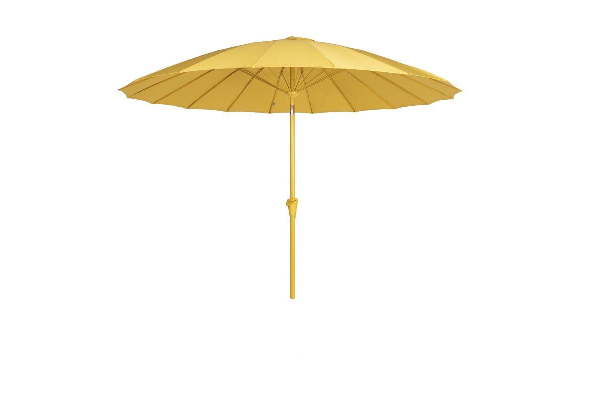 Gelber Sunbrella Sunshine Sonnenschirm von Zuiver mit rostfreiem Stab, höhenverstellbar, für den Aussenbereich geeignet.