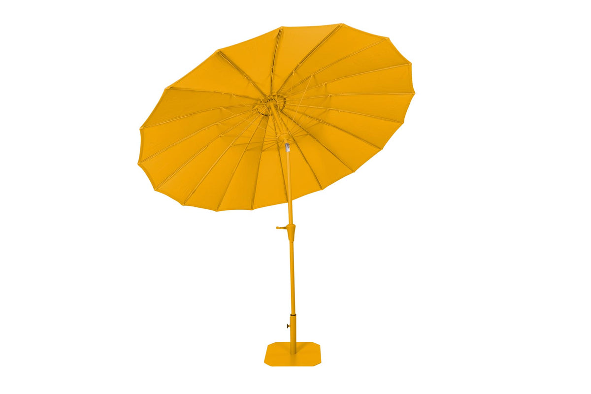 Gelber Sonnenschirmständer Sunbrella Sunshine von Zuiver aus pulverbeschichtetem Metall, rund, für den Aussenbereich.