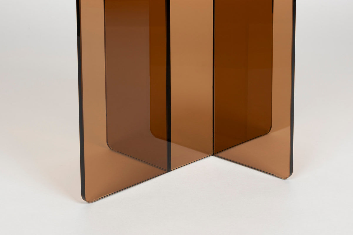 Glas-Beistelltisch Linea mit ovaler Platte und gekreuzten Paneelen