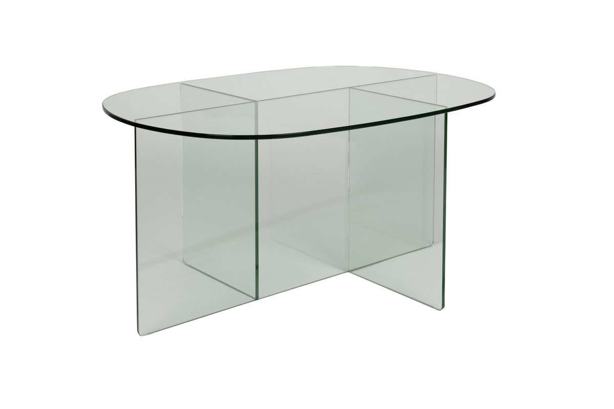 Ovaler Couchtisch Linea aus Glas mit gekreuzten Paneelen als Tischbasis, Zuiver