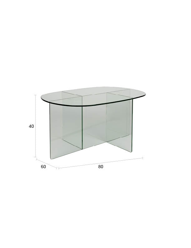 Ovaler Couchtisch Linea aus Glas mit gekreuzten Paneelen als Tischbasis, Zuiver