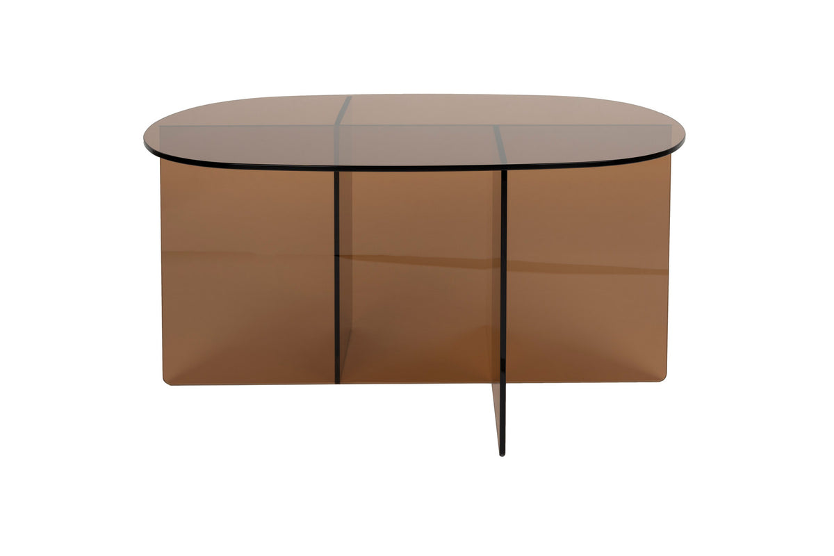 Ovaler Couchtisch Linea aus Glas mit gekreuzten Paneelen als Tischbasis, Zuiver