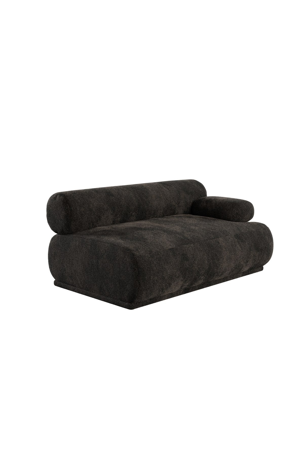 Modulares Sofa-Element von Zuiver in Dunkelbraun mit Polyesterbezug, rechter Armlehne und niedrigem Bein, frontal fotografiert.