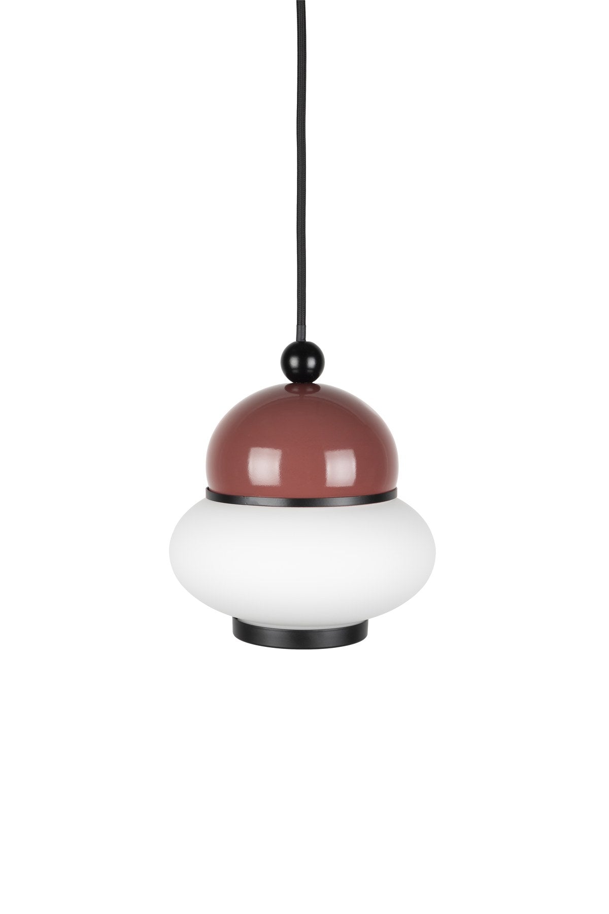 Pendelleuchte Bumble von Zuiver in Beige, Lampenschirm aus Milchglas mit rundem Design und schwarzem Textilkabel.