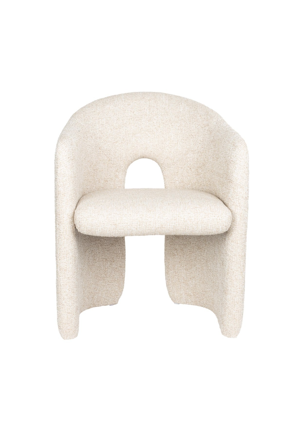 Beiger gepolsterter Stuhl Chair Contour von Zuiver mit Sitzfläche und Rückenlehne aus Polyester, Gestell ebenfalls in Beige gehalten.