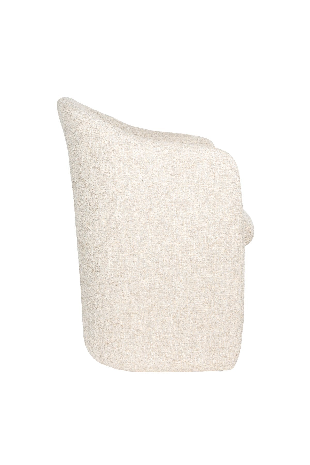 Beiger gepolsterter Stuhl Chair Contour von Zuiver mit Sitzfläche und Rückenlehne aus Polyester, Gestell ebenfalls in Beige gehalten.