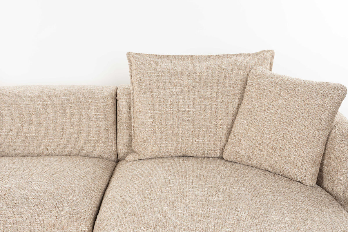 Hellbraunes L-Sofa Stones mit grob gewebtem Polyesterbezug, Zweisitzer und Chaiselongue rechts