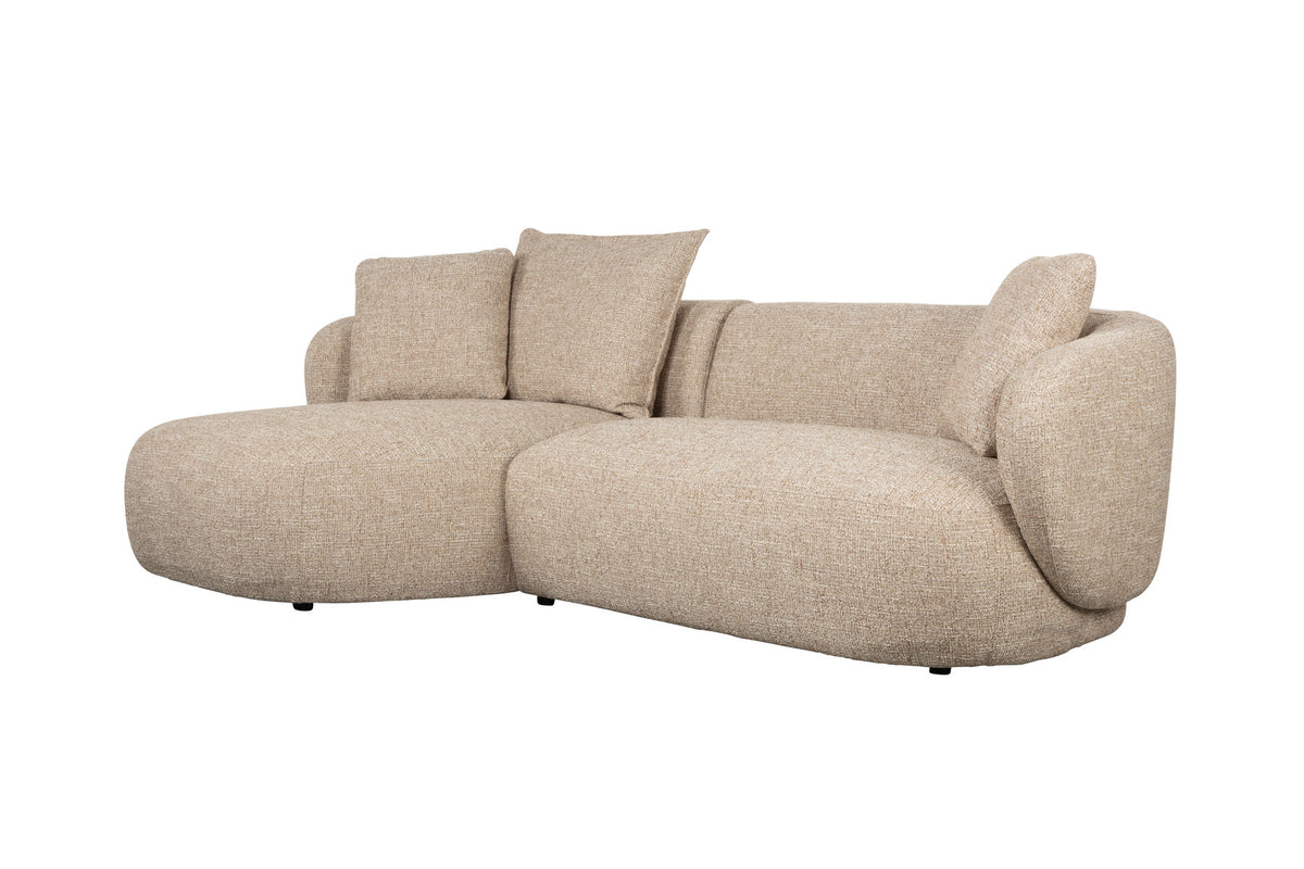 Hellbraunes L-Sofa Stones Lounge von Zuiver mit grob gewebtem Polyesterbezug und runden Formen