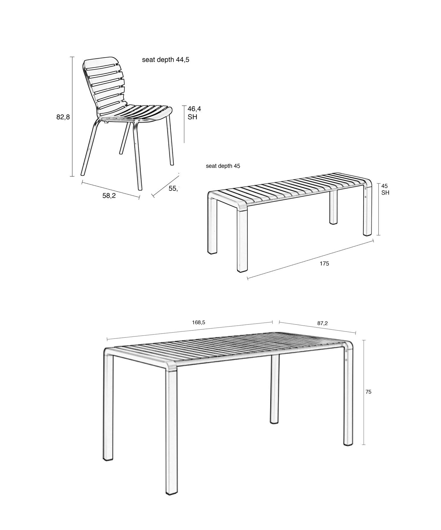 Gartentisch Vondel 168.5 + 2 Stühle + Bank Vondel Grün in Grün präsentiert im Onlineshop von KAQTU Design AG. Gartentischset ist von Zuiver