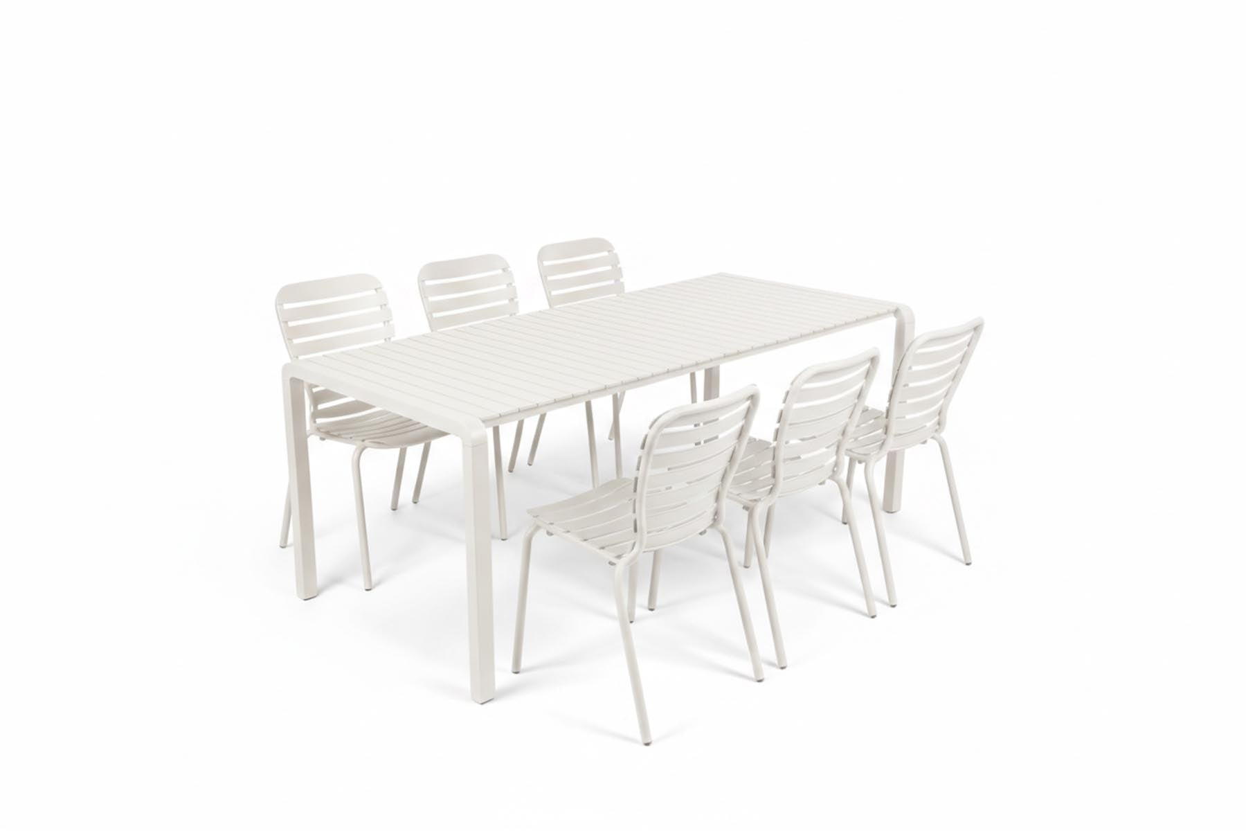 Gartentisch Vondel 214 + 6 Stühle Vondel weiss in Weiss präsentiert im Onlineshop von KAQTU Design AG. Gartentischset ist von Zuiver