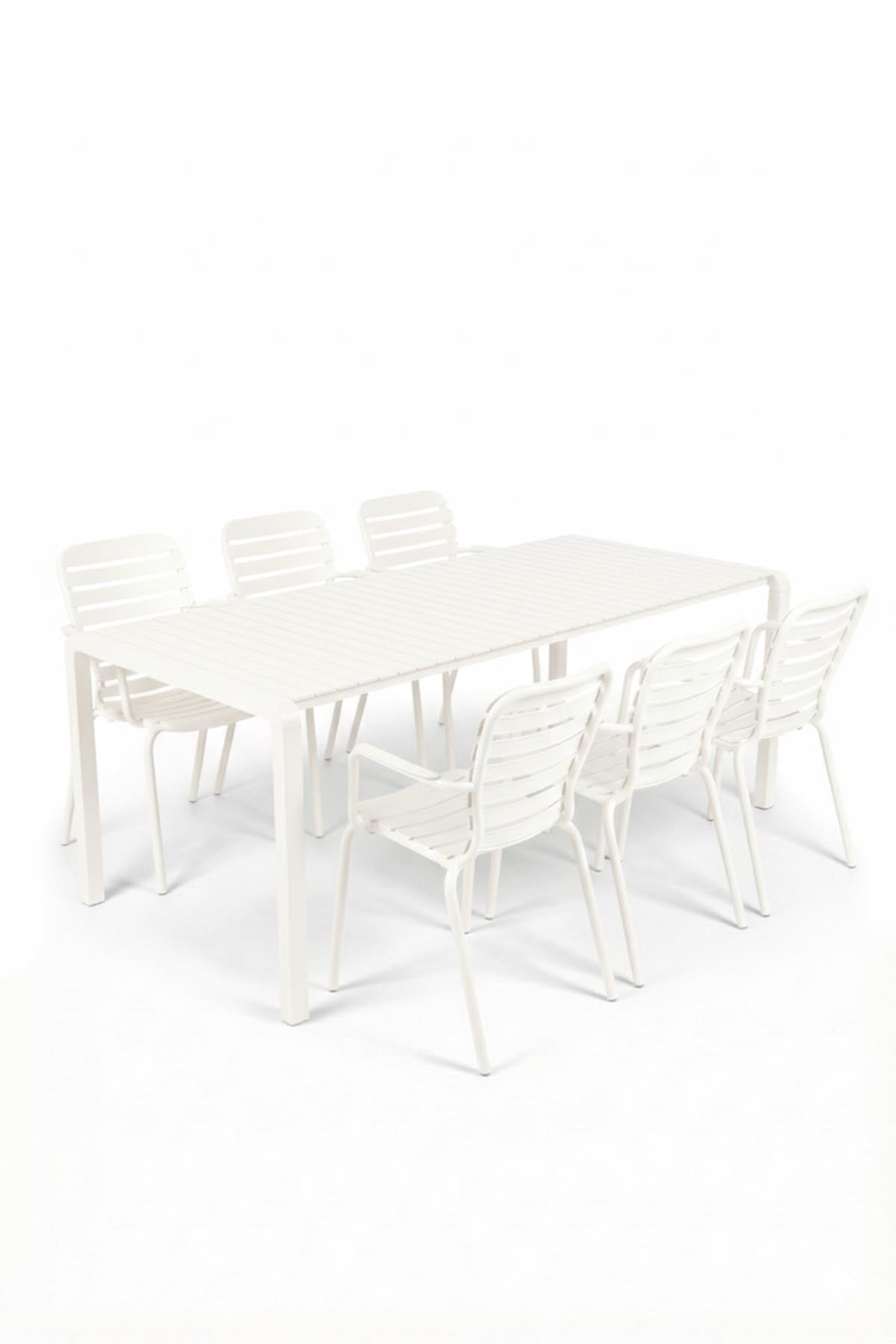 Gartentisch Vondel 214 + 6 Armlehnstühle Vondel weiss in Weiss präsentiert im Onlineshop von KAQTU Design AG. Gartentischset ist von Zuiver
