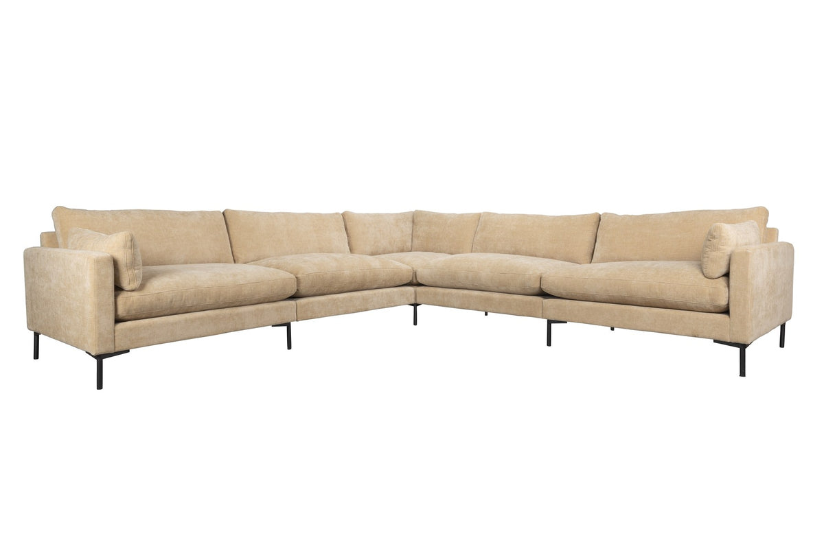 Beige gepolstertes 5-Sitzer Sofa Summer von Zuiver mit Bezug aus Acetat und Polyester, PU-Schaum-Polsterung, niedrige moderne Form.