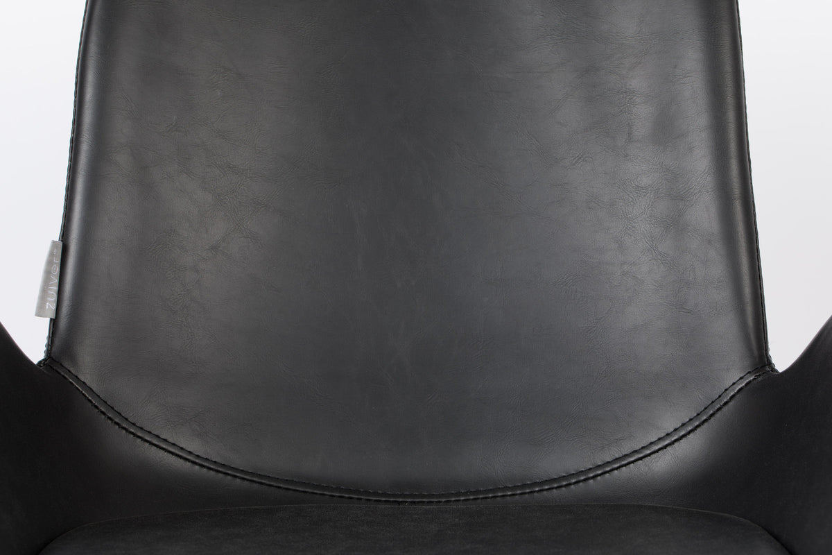 Stuhl mit Armlehne Brit: gepolsterte Schale aus PU-Ledergewebe, schwarze Stahlbeine