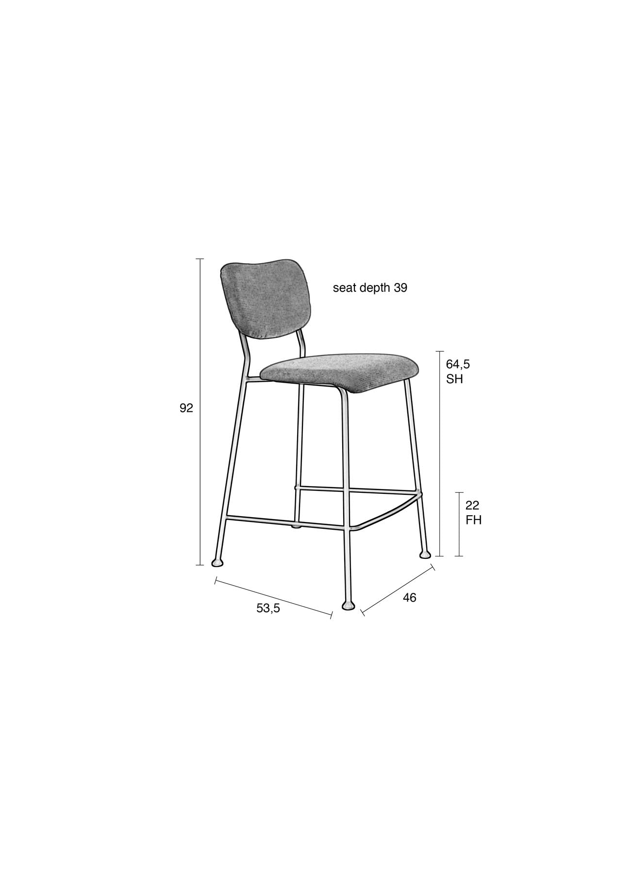 Barstuhl Benson in Dunkelblau präsentiert im Onlineshop von KAQTU Design AG. Barstuhl ist von Zuiver