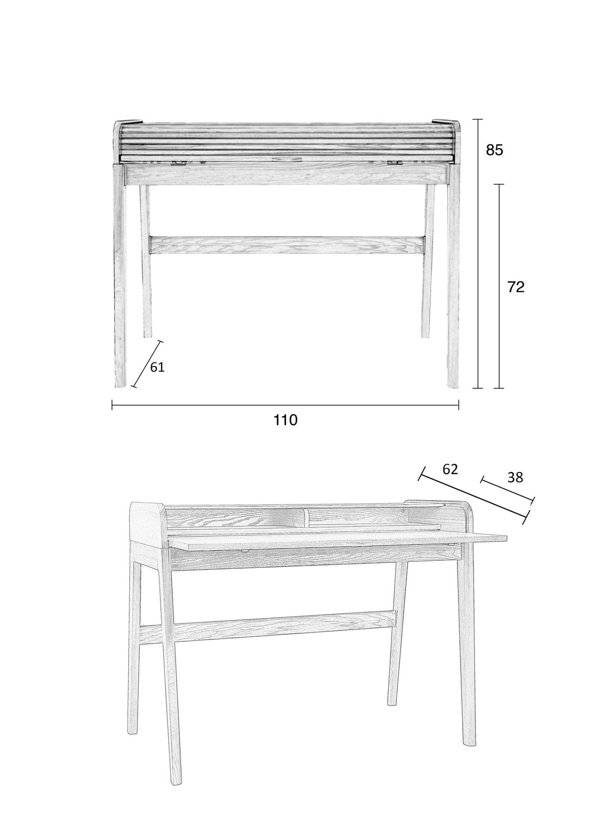 Bürotisch Barbier, Holzschreibtisch mit Beinen und ausziehbarer Arbeitsplatte