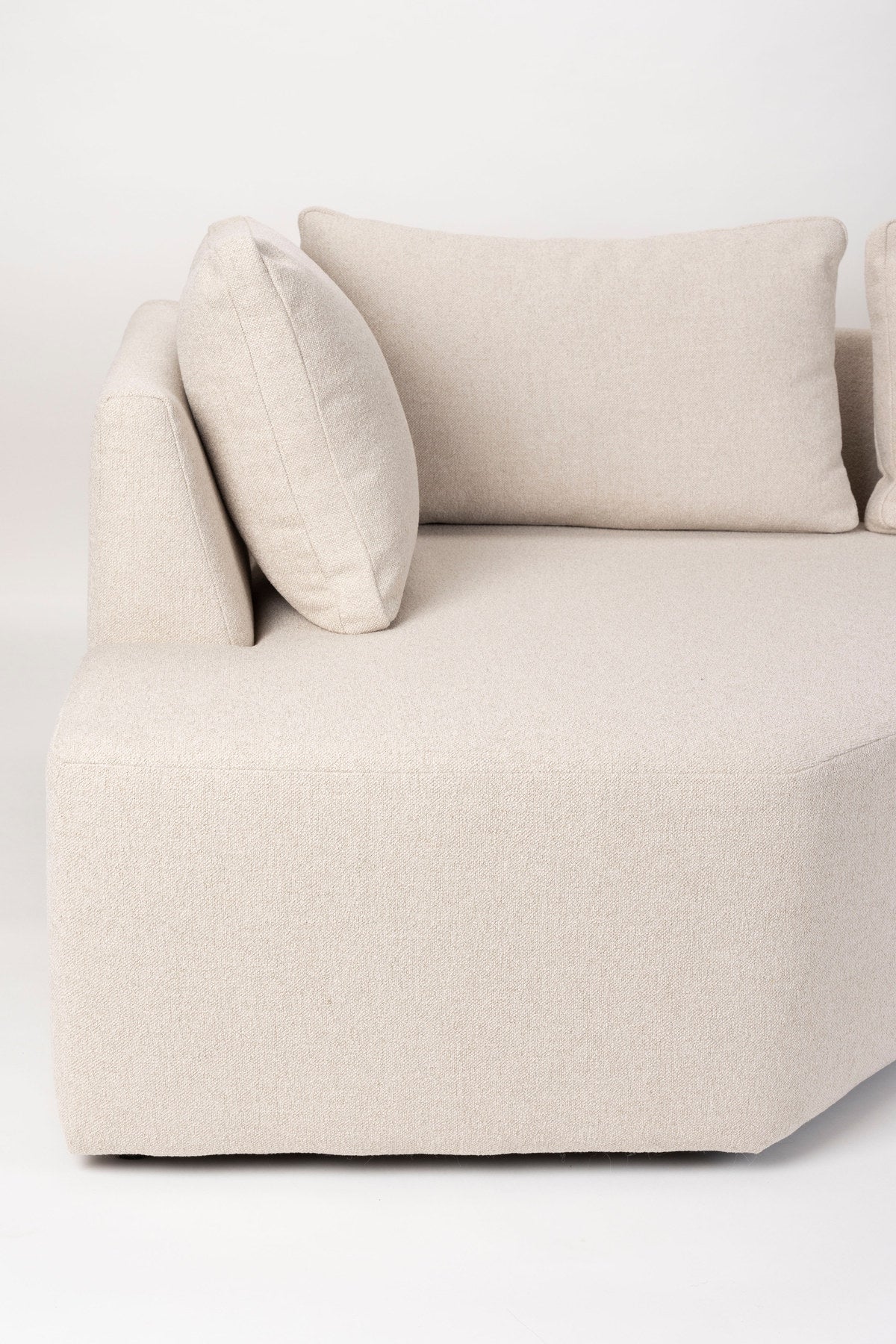 L-Sofa Prosper Sofa Right von Zuiver in Beige mit grob gewebtem Polyesterbezug, niedrige Beine