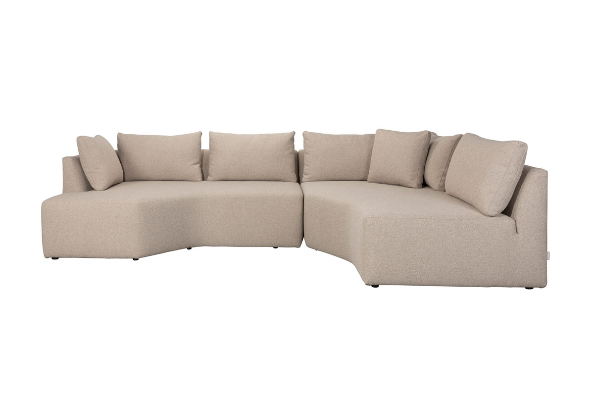 L-Sofa Prosper Sofa Right von Zuiver in Beige mit grob gewebtem Polyesterbezug, niedrige Beine