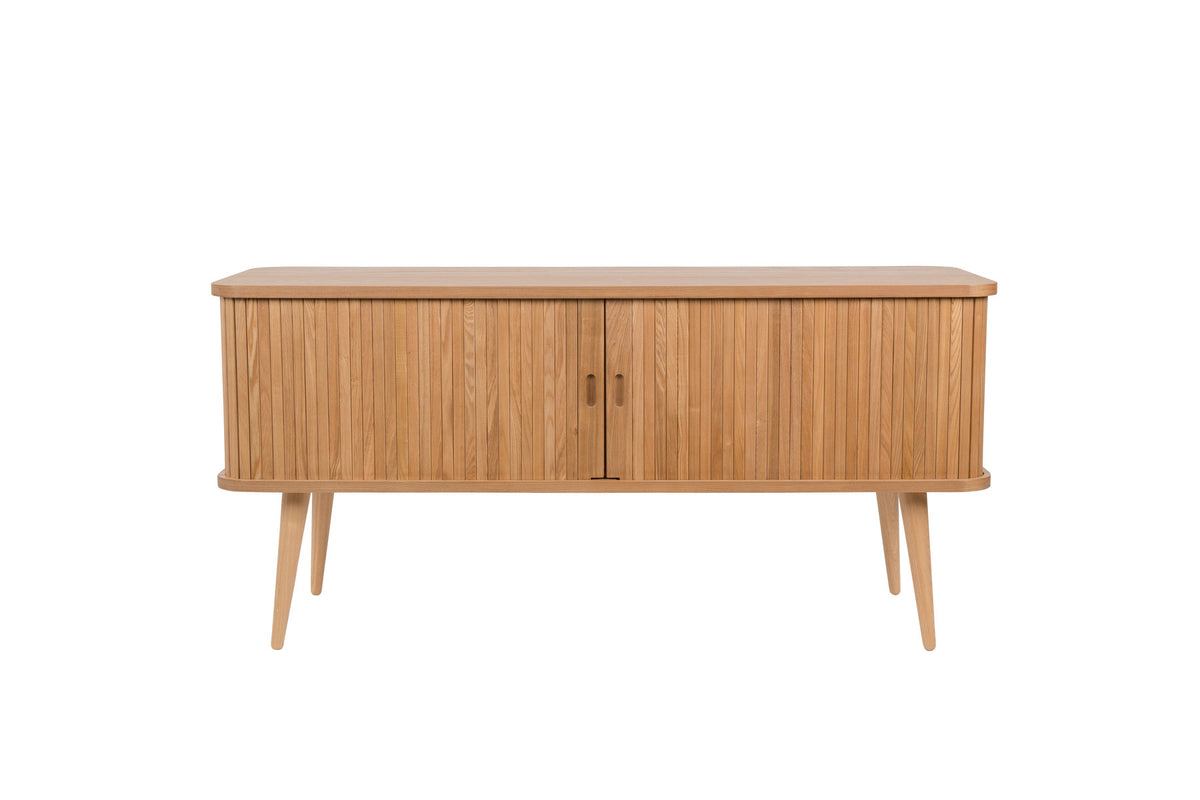 Sideboard Barbier von Zuiver mit Holzfurnier, Lamellen-Schiebetüren und Beinen