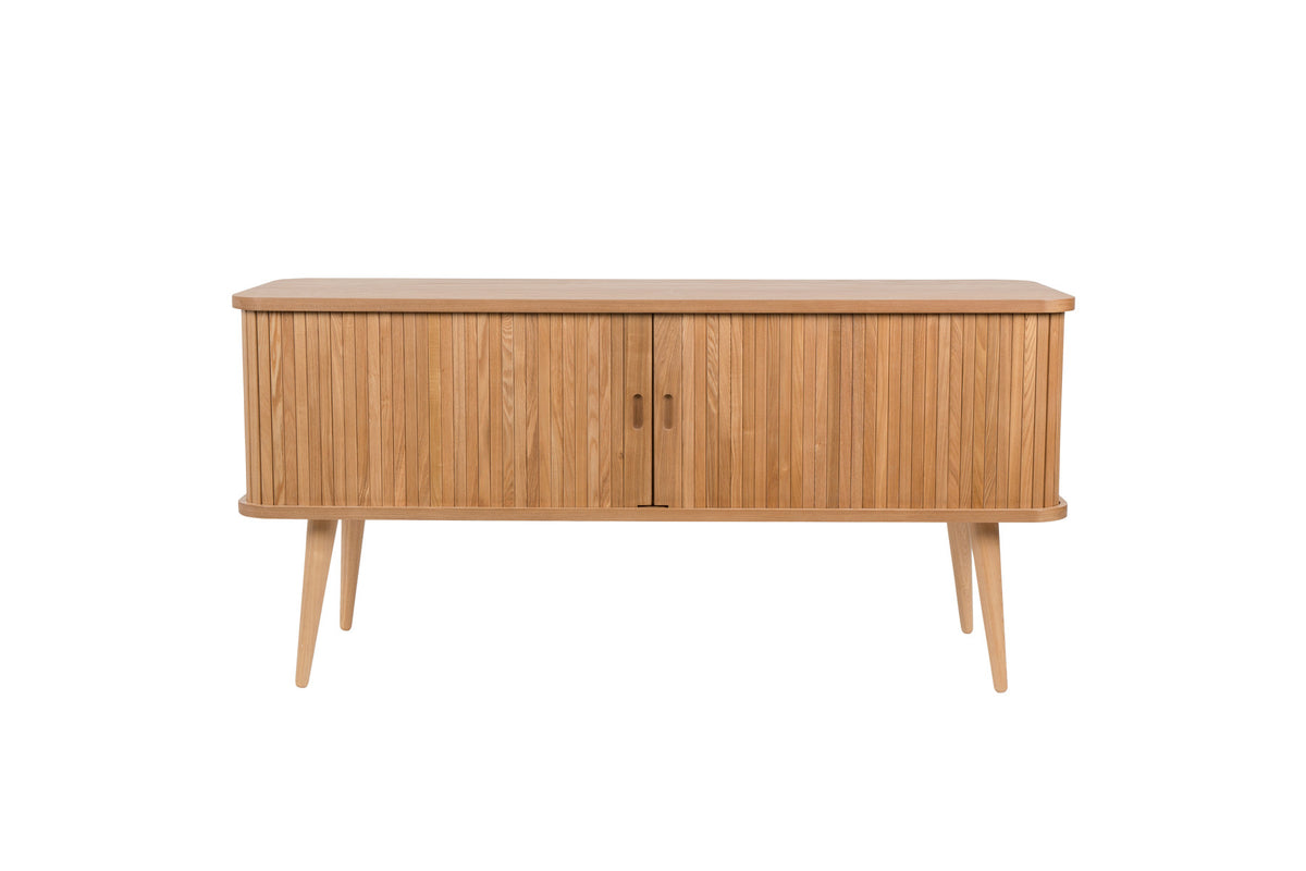 Sideboard Barbier von Zuiver mit Holzfurnier, Lamellen-Schiebetüren und Beinen