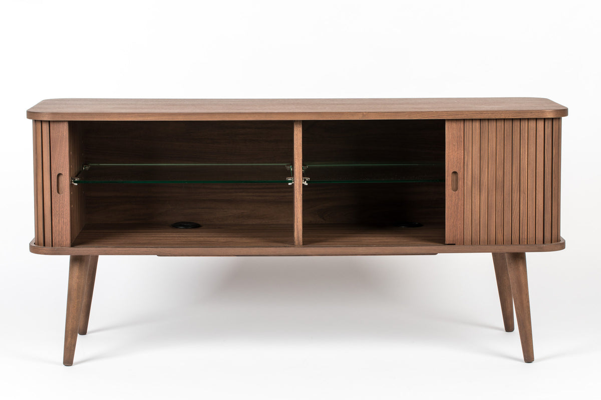 Sideboard Barbier von Zuiver mit Holzfurnier, Lamellen-Schiebetüren und Beinen