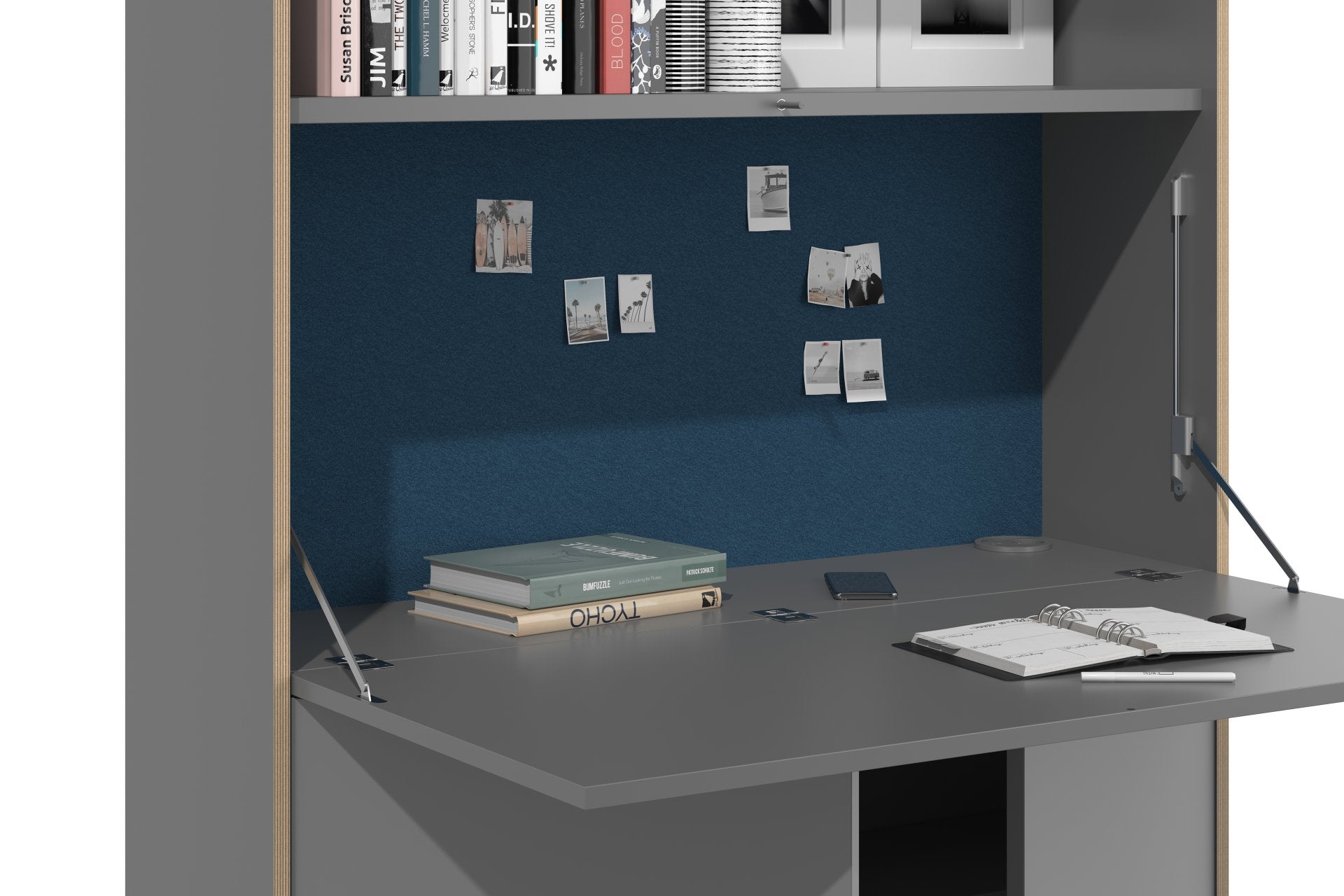 FLAI Home Office hoch in Anthrazit / Blue Berry präsentiert im Onlineshop von KAQTU Design AG. Sekretär ist von Müller Möbelwerkstätten