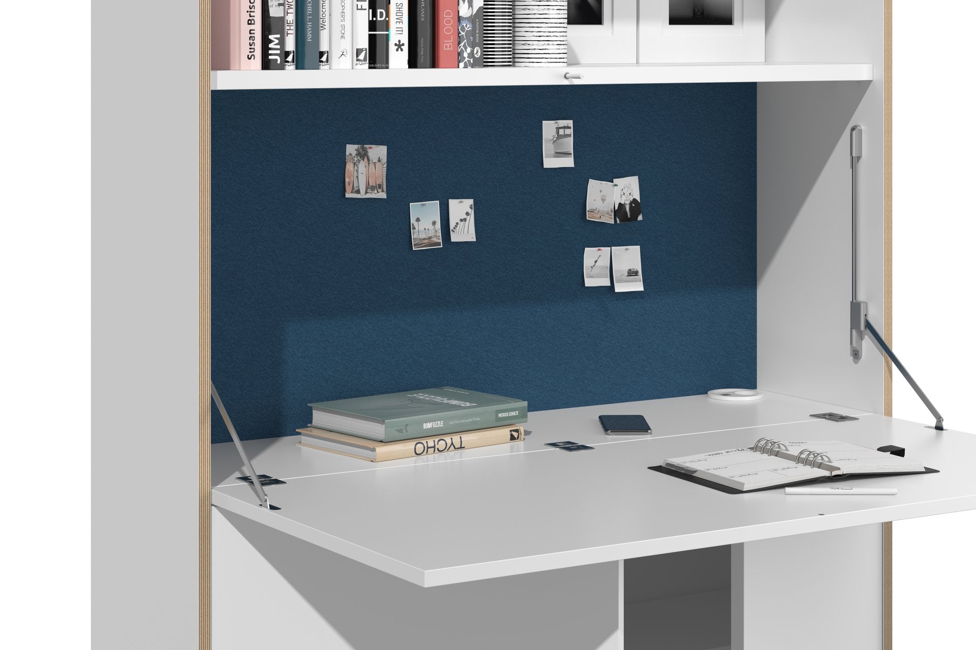 FLAI Home Office hoch in Weiss / Blue Berry präsentiert im Onlineshop von KAQTU Design AG. Sekretär ist von Müller Möbelwerkstätten
