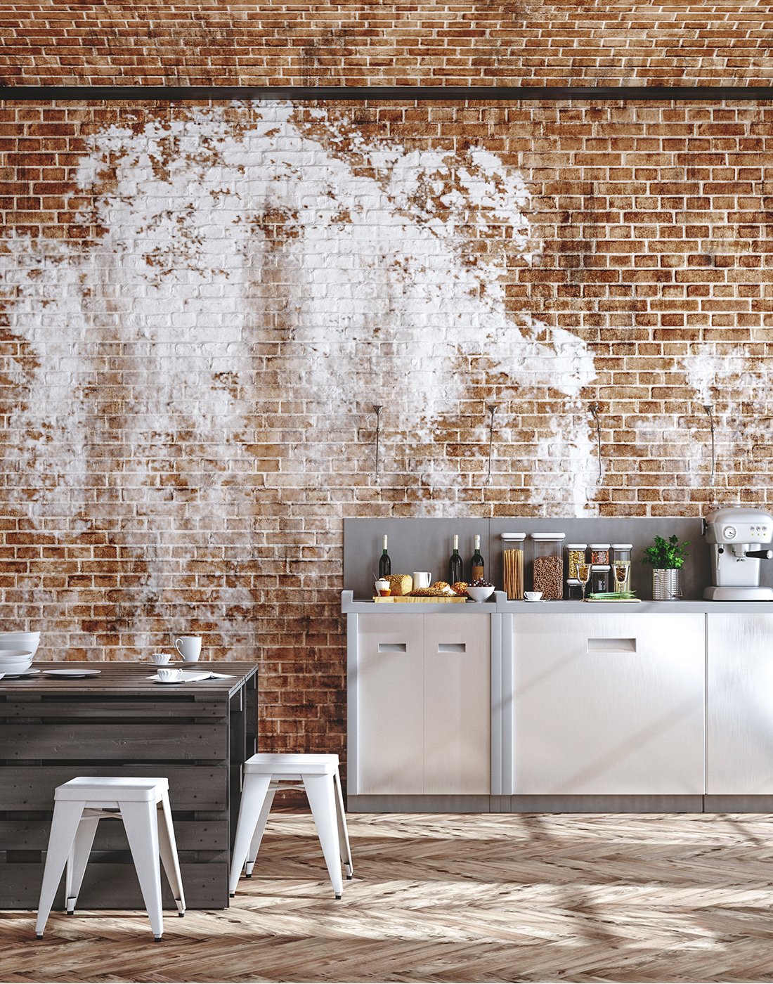 Esszimmer und Küche im Industrial Style
