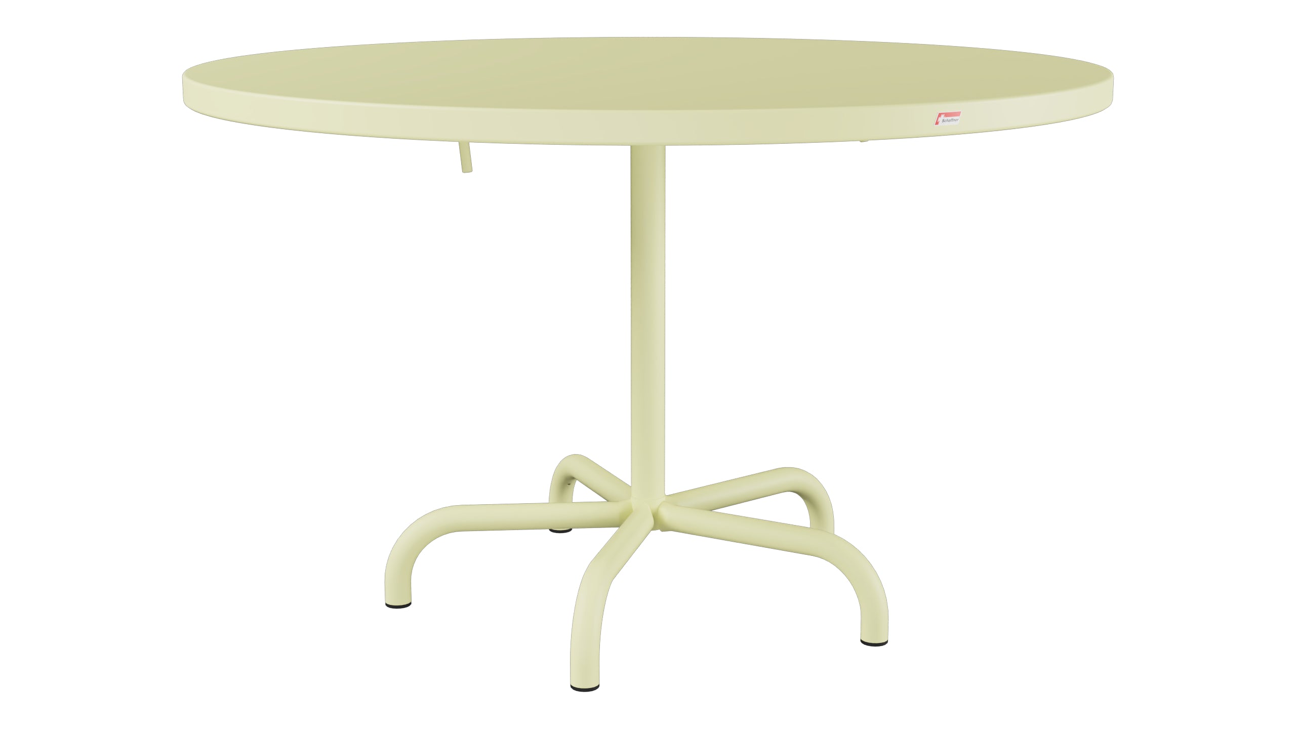 Säntis Metall-Gartentisch ø117 klappbar in Buchsbaumgelb präsentiert im Onlineshop von KAQTU Design AG. Gartentisch ist von Schaffner