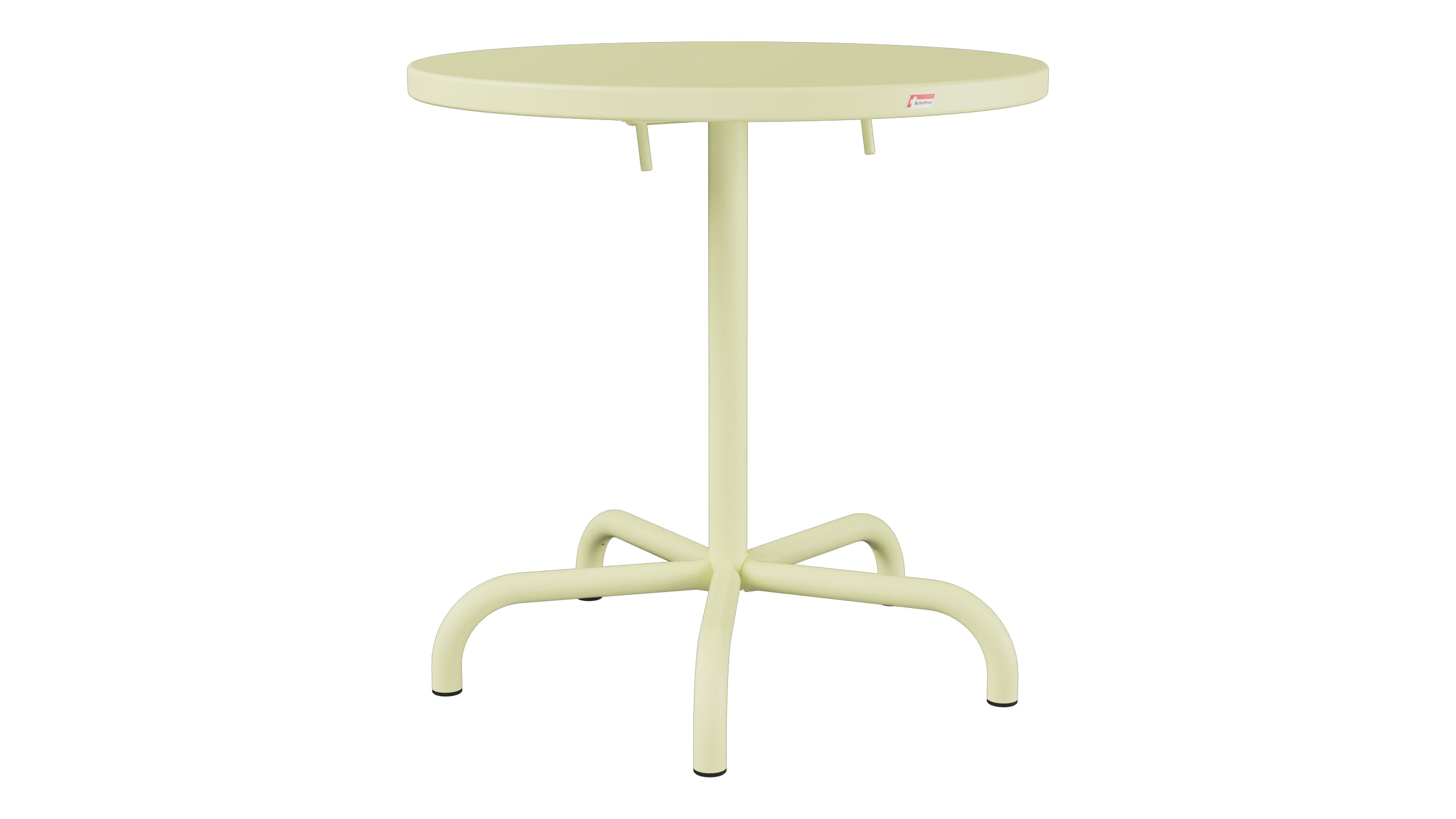 Säntis Metall-Gartentisch ø72 klappbar in Buchsbaumgelb präsentiert im Onlineshop von KAQTU Design AG. Gartentisch ist von Schaffner