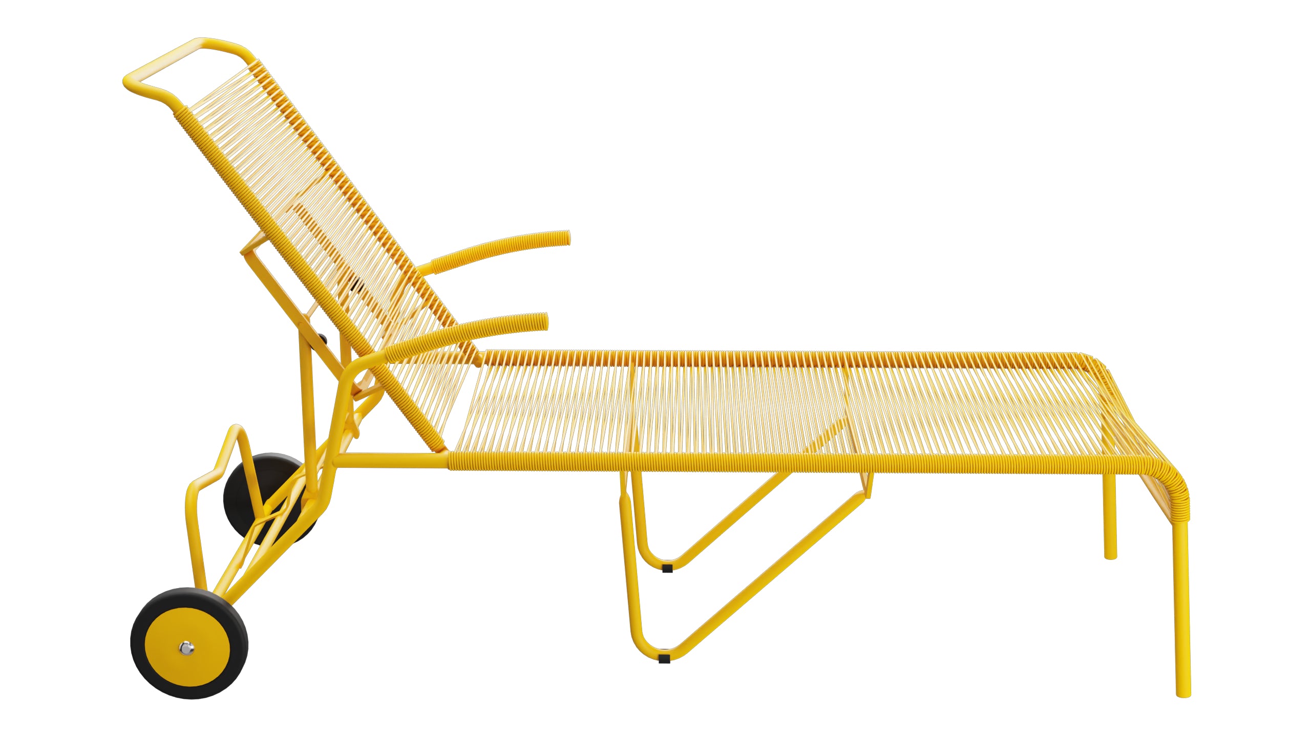 Säntis Spaghetti-Rollenliege in Gelb präsentiert im Onlineshop von KAQTU Design AG. Liegestuhl ist von Schaffner