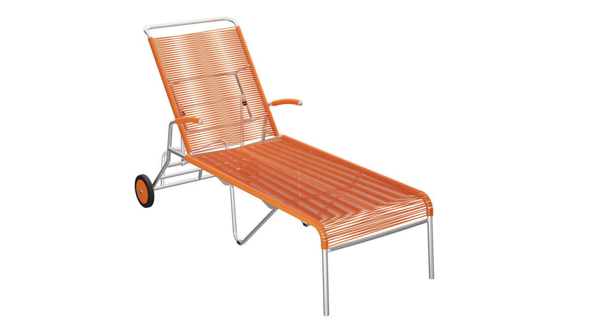 Säntis Spaghetti-Rollenliege in Orange präsentiert im Onlineshop von KAQTU Design AG. Liegestuhl ist von Schaffner