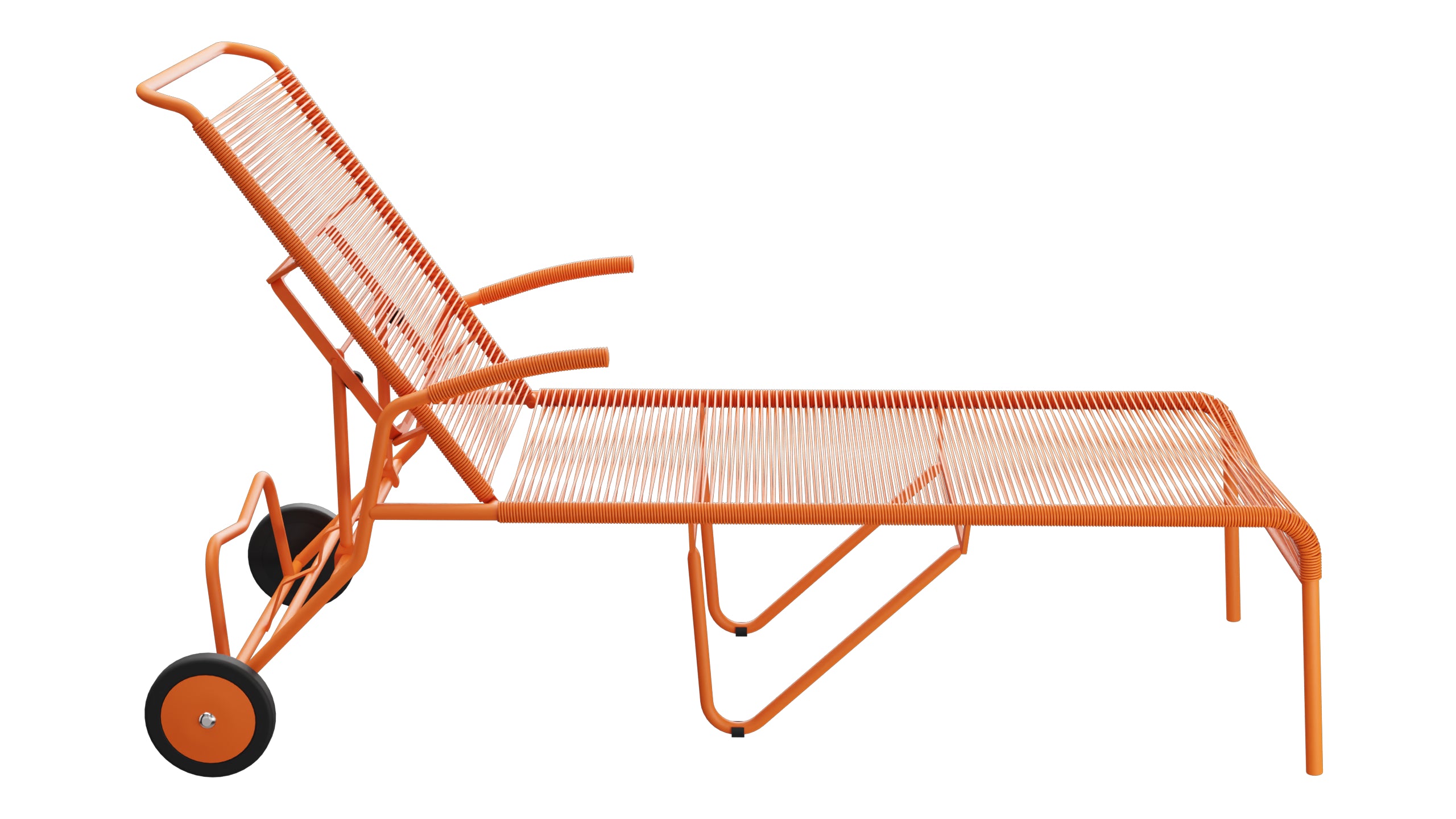Säntis Spaghetti-Rollenliege in Orange präsentiert im Onlineshop von KAQTU Design AG. Liegestuhl ist von Schaffner