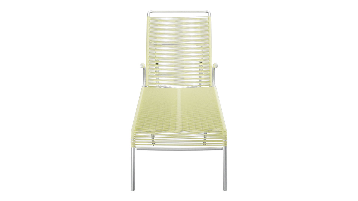 Säntis Spaghetti-Rollenliege in Buchsbaumgelb präsentiert im Onlineshop von KAQTU Design AG. Liegestuhl ist von Schaffner
