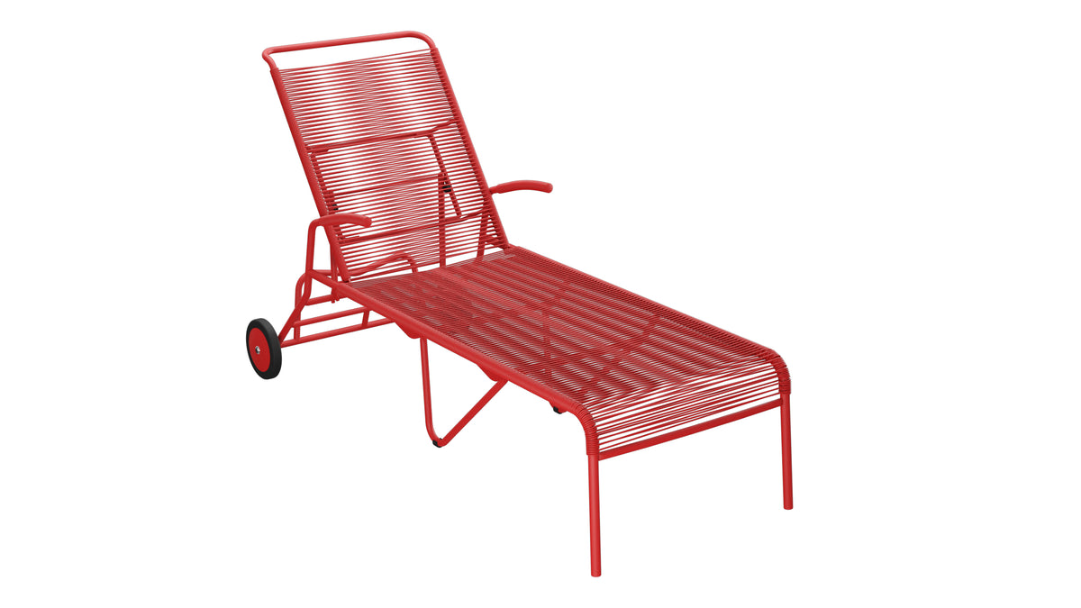 Säntis Spaghetti-Rollenliege in Rot präsentiert im Onlineshop von KAQTU Design AG. Liegestuhl ist von Schaffner