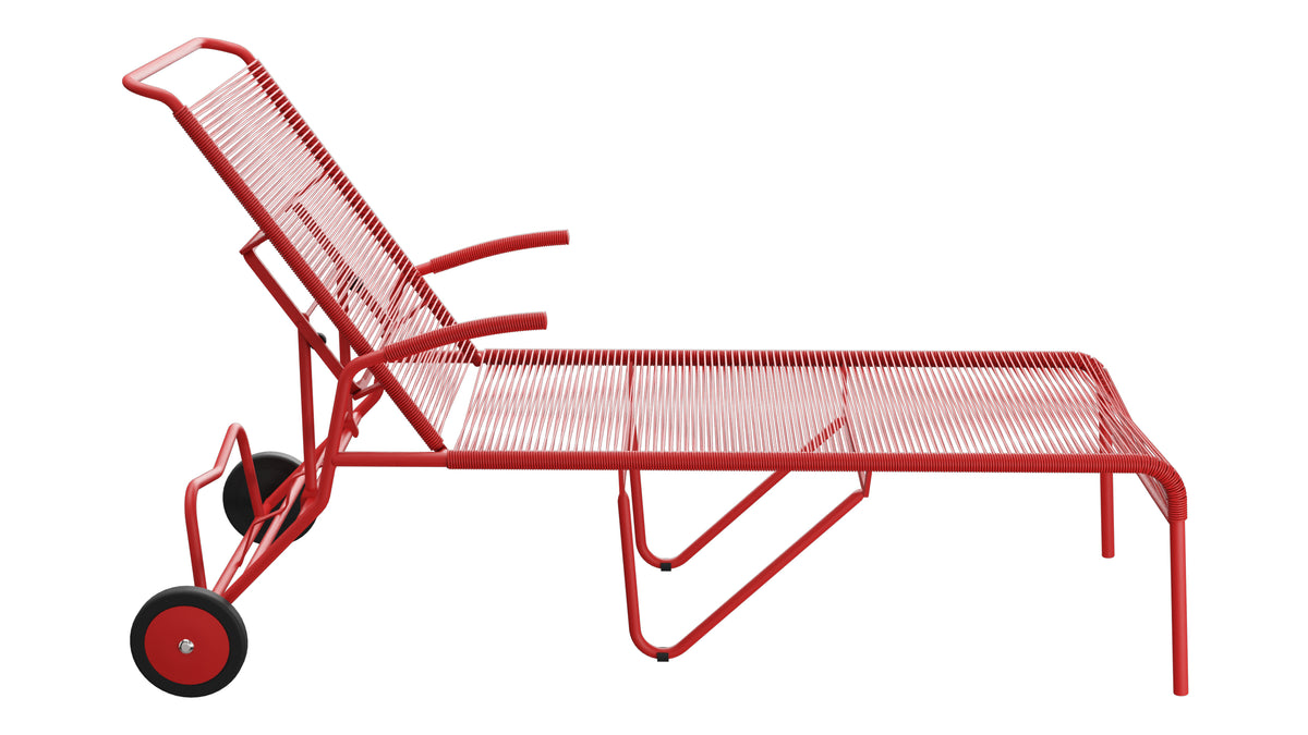 Säntis Spaghetti-Rollenliege in Rot präsentiert im Onlineshop von KAQTU Design AG. Liegestuhl ist von Schaffner
