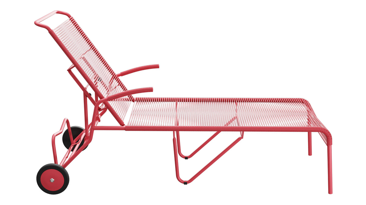 Säntis Spaghetti-Rollenliege in Ahornrot präsentiert im Onlineshop von KAQTU Design AG. Liegestuhl ist von Schaffner