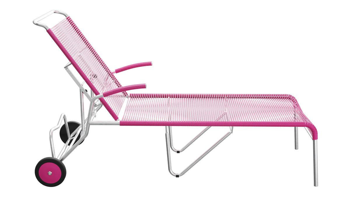 Säntis Spaghetti-Rollenliege in Pink präsentiert im Onlineshop von KAQTU Design AG. Liegestuhl ist von Schaffner