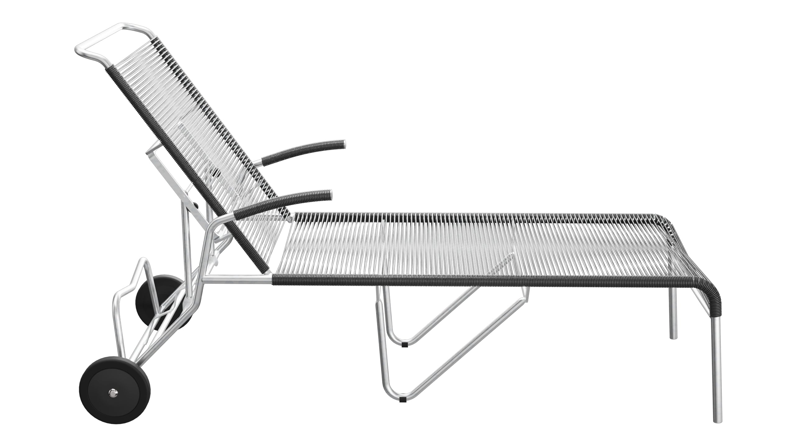 Säntis Spaghetti-Rollenliege in Anthrazit präsentiert im Onlineshop von KAQTU Design AG. Liegestuhl ist von Schaffner