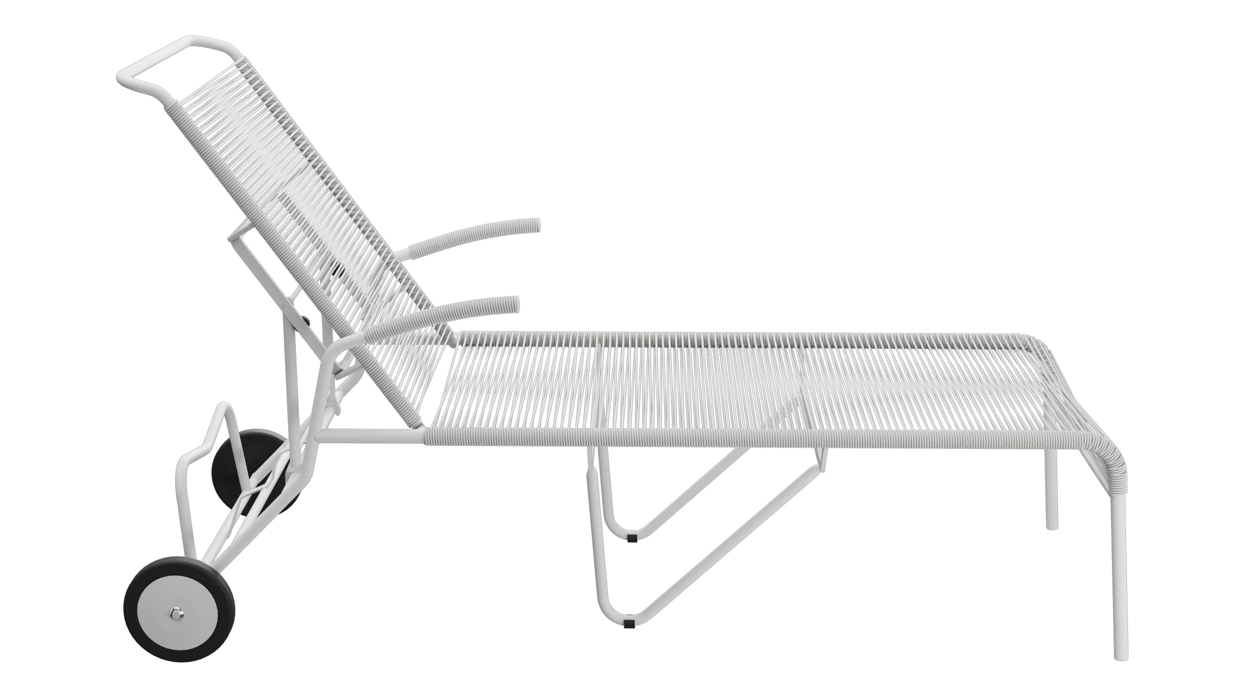 Säntis Spaghetti-Rollenliege in Alusilber präsentiert im Onlineshop von KAQTU Design AG. Liegestuhl ist von Schaffner